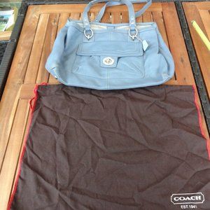 COACH Light Baby Blue Leather Purse Handbag with Dust Bag
